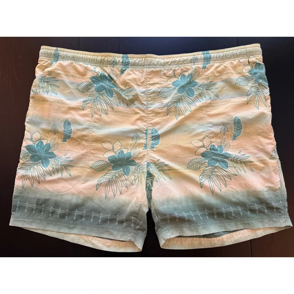 Tommy Bahama Swim Trunks Mens XXL‎ Green/Yellow Mesh-Lined Board Shorts